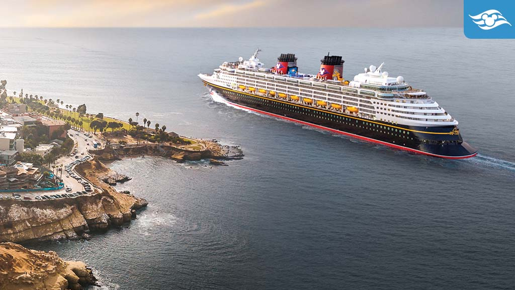 Disney Wonder Cruise Ship sailing past land