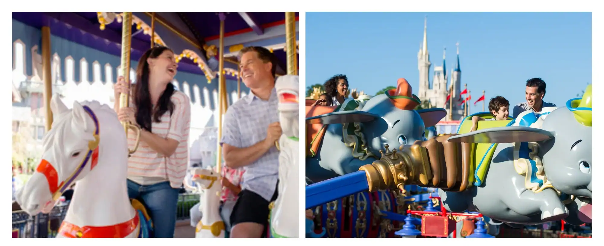 Ride on Disneyland's Carrousel next to a ride on Disney World's Dumbo
