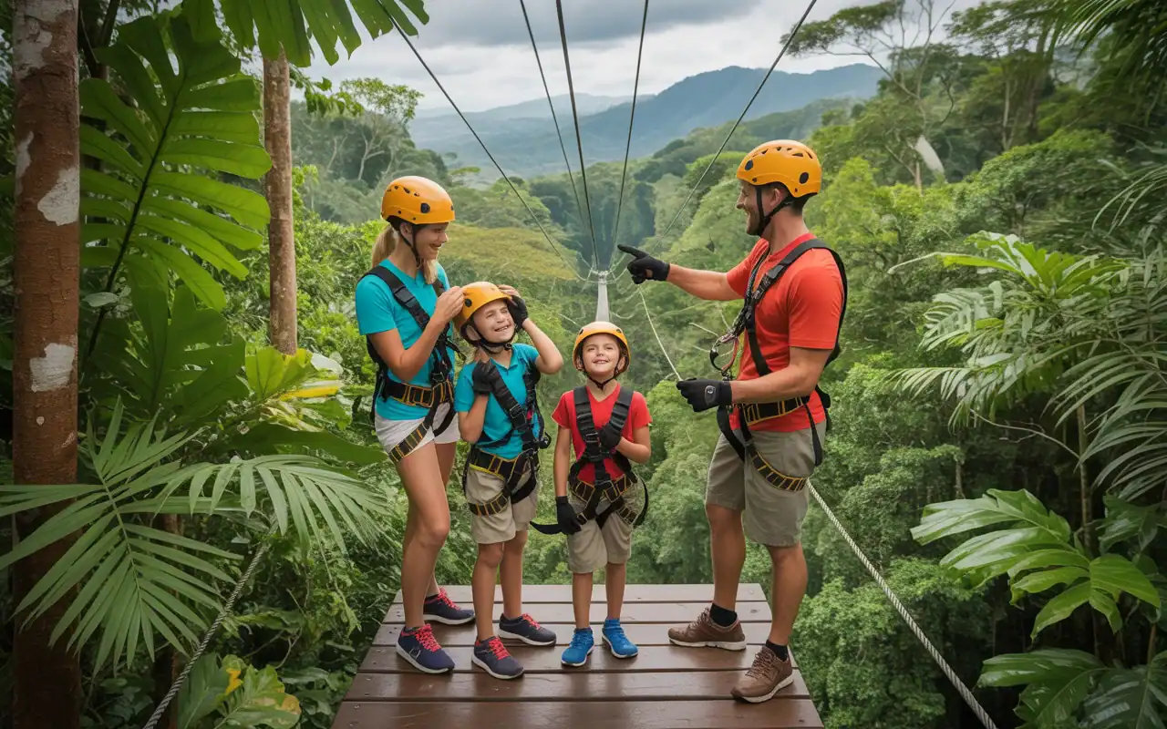 A family Ziplining in Costa Rica on an Adventures by Disney Vacation