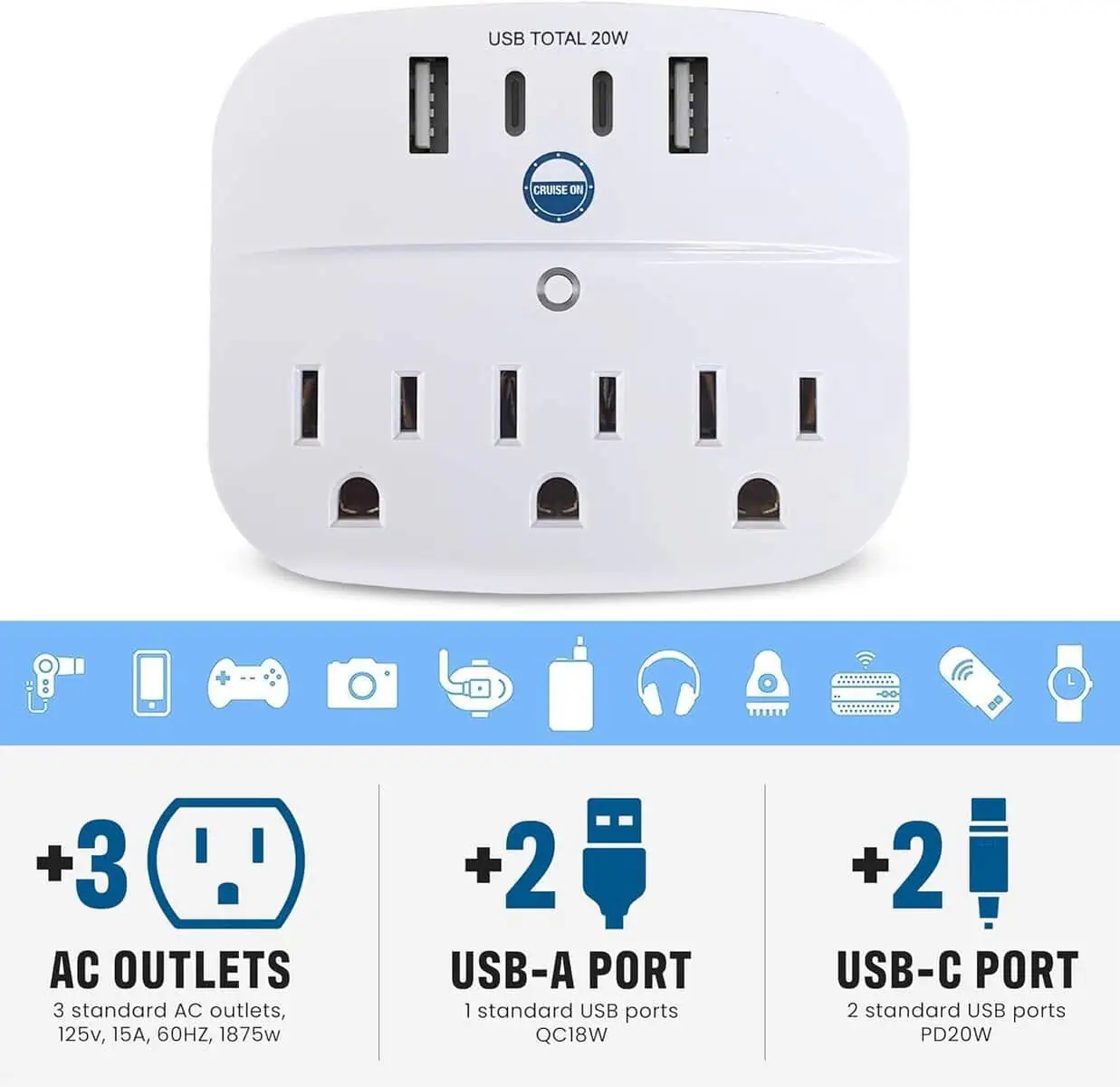 Cruise-Approved Power Strip (No Surge Protection)