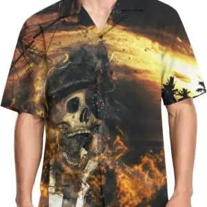 Flaming Skull Button Up