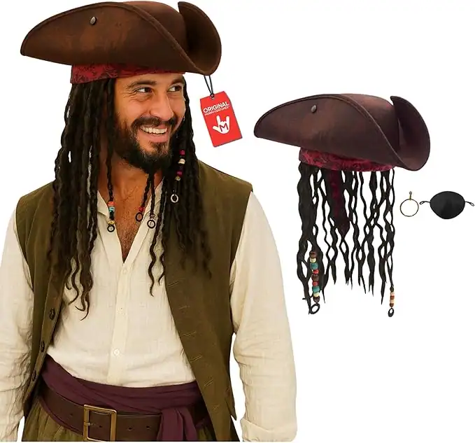 Tricorn Hat With Dreadlock Wig