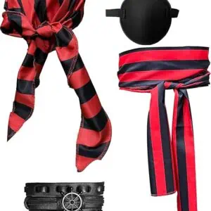 Red and Black Scarf and Belt with Leather Cuff