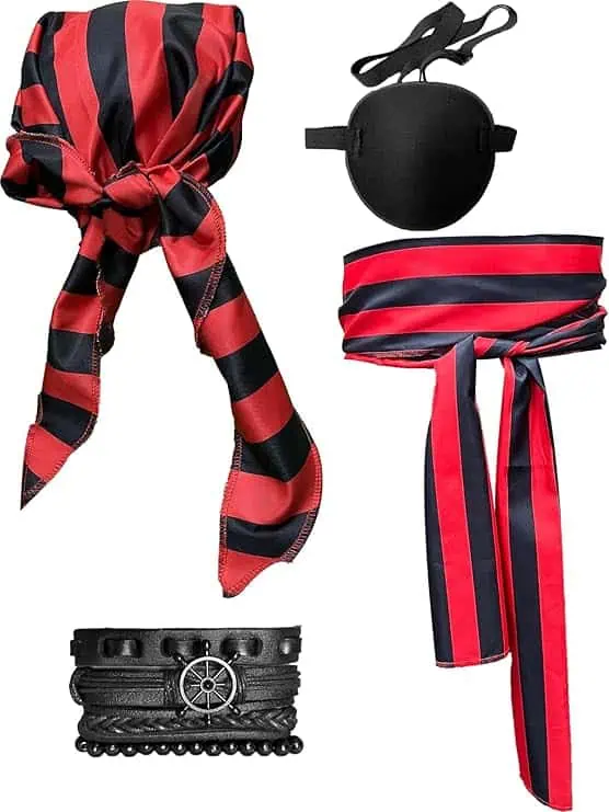 Red and Black Scarf and Belt with Leather Cuff